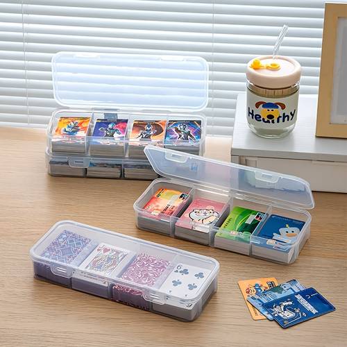4-fach karten aufbewahrungsbox, poker karten aufbewahrungsbox, deckel-abdeckung kleine kartenbox aus kunststoff, für poker spielkarten und visitenkarten aufbewahrung, organizer für zuhause schlafzimmer schreibtisch schminktisch, schlafzimmer organisation, visitenkarten aufbewahrung