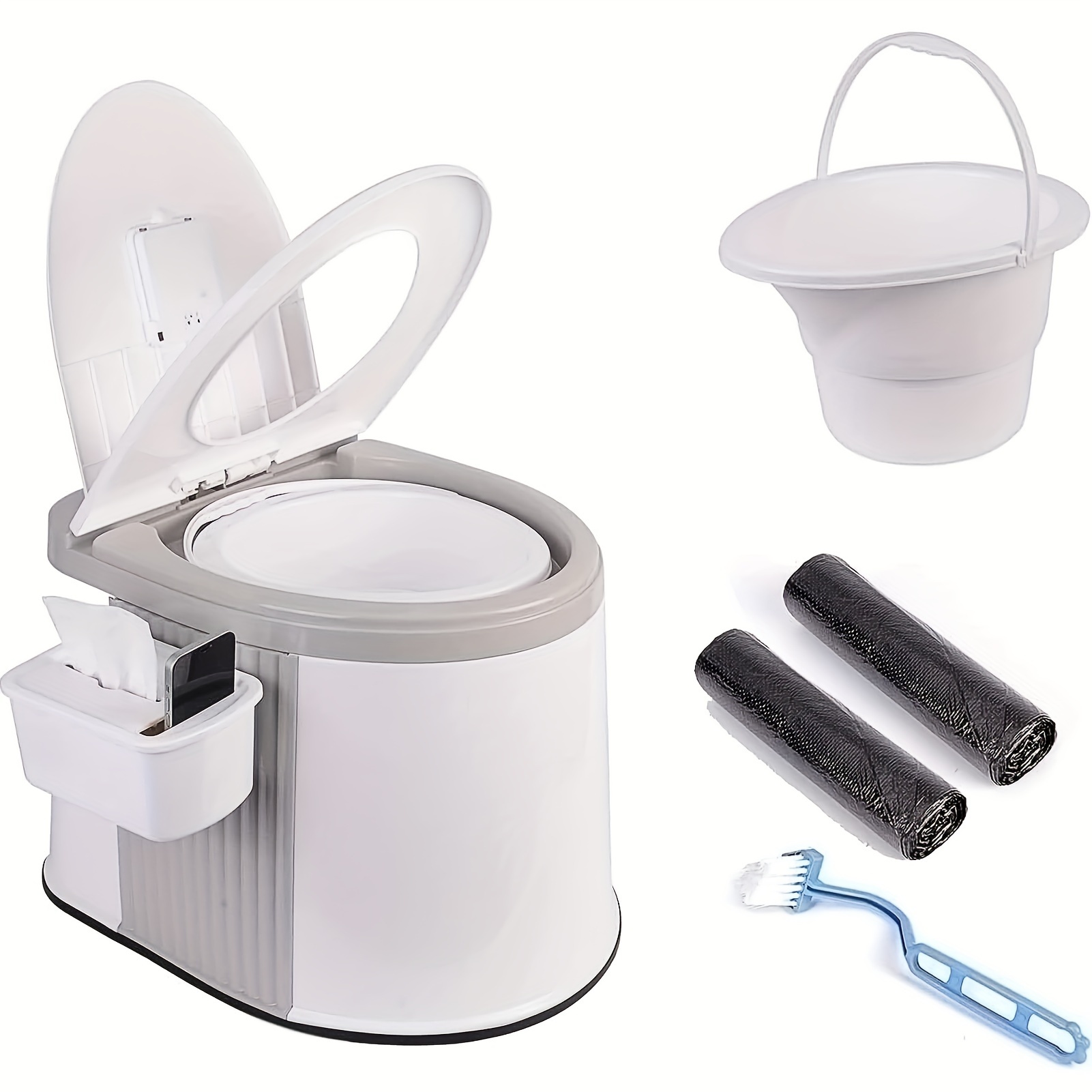 

Portable Camping Toilet With Lid And Paper Holder, Easy To Clean, Ideal For Car, Camping, Hiking, Fishing And Van