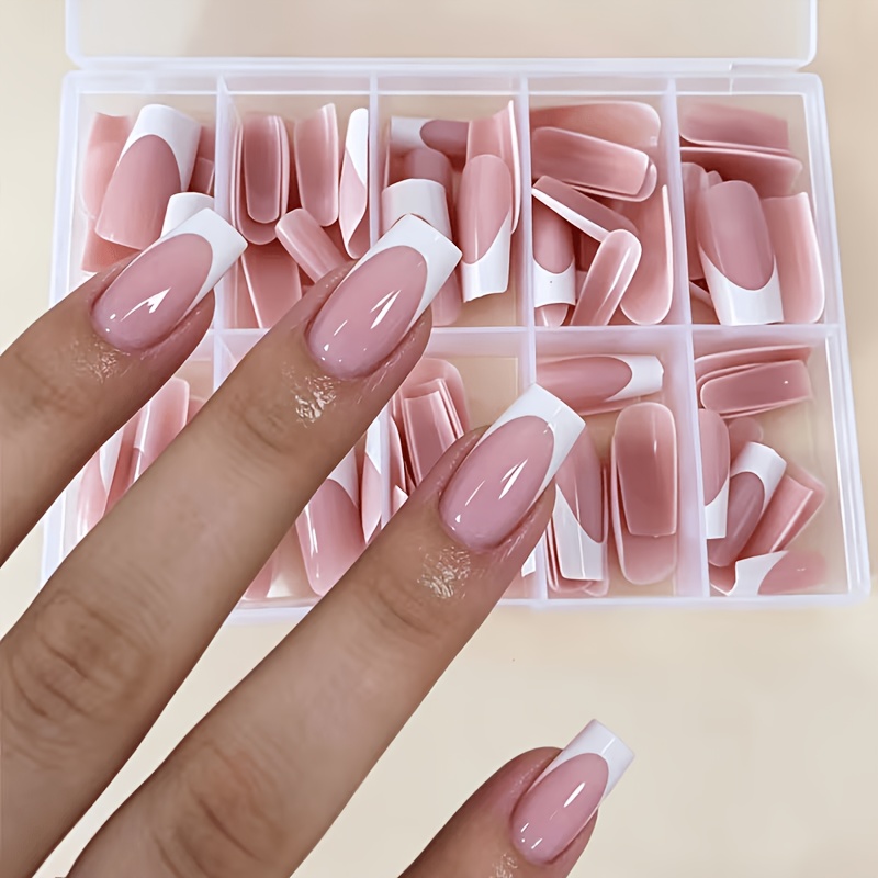 TEMU 240pcs White And -on Nails, Square Medium-length Fake Nails For Hands And Feet, Cute Nail Art, Beauty Accessories, Press-on Nails
