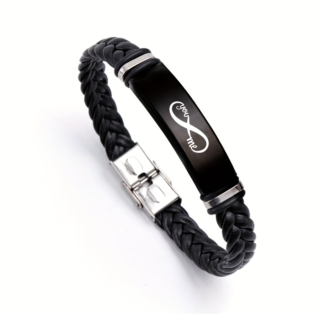 E-shop Personalisiertes Infinity Namen Armband für Ehemann Freund Freundin Sohn Tochter Vater Mutter, Individuelles geflochtenes Kunstleder graviertes