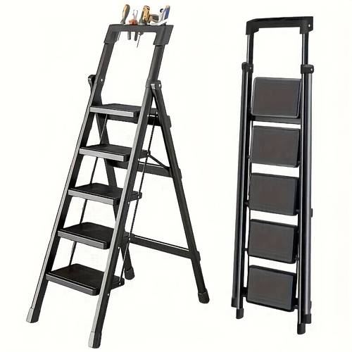 3 4 folding metal ladder with handrail portable lightweight stool for home kitchen and office use multi level design for to tight spaces foldable step stool