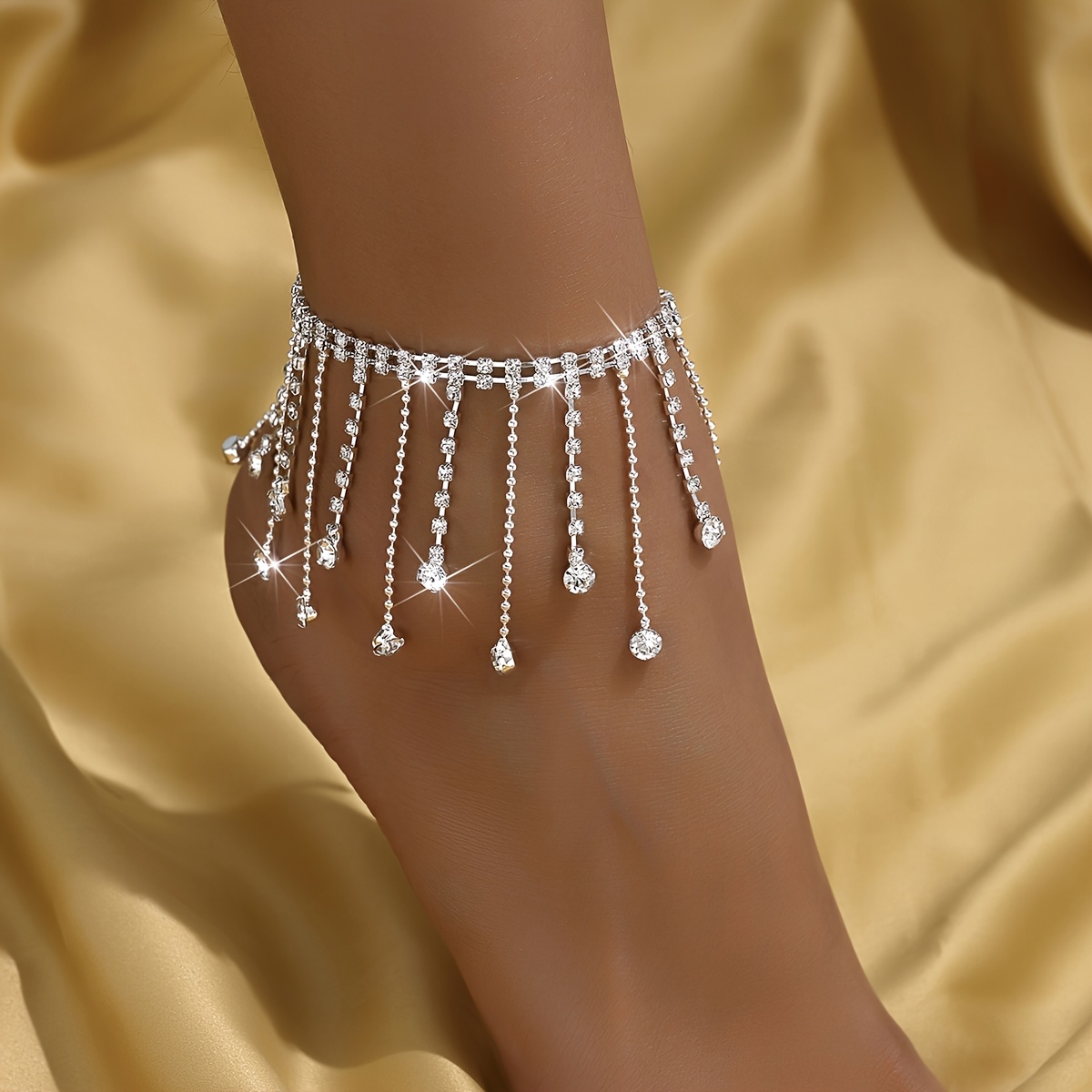 TEMU Women's Stylish Jewelry, A Easy Ankle Chain With A Sparkling Tassel