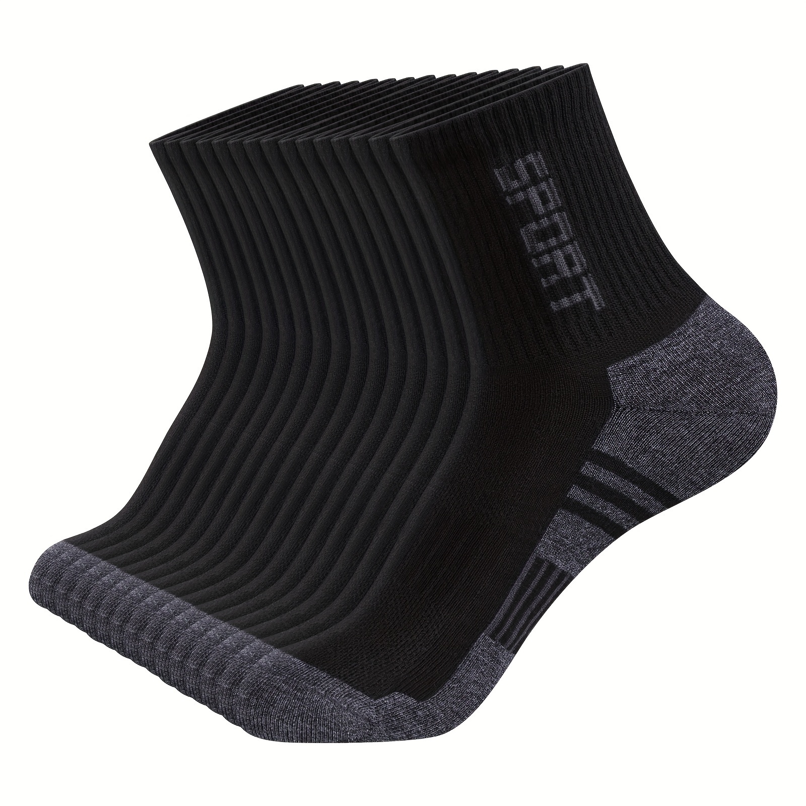 Image of 15 Pairs Of Men' Color Mid-calf Socks, Comfortable And Breathable Quarter Sports Socks For Outdoor Activities In Black And White