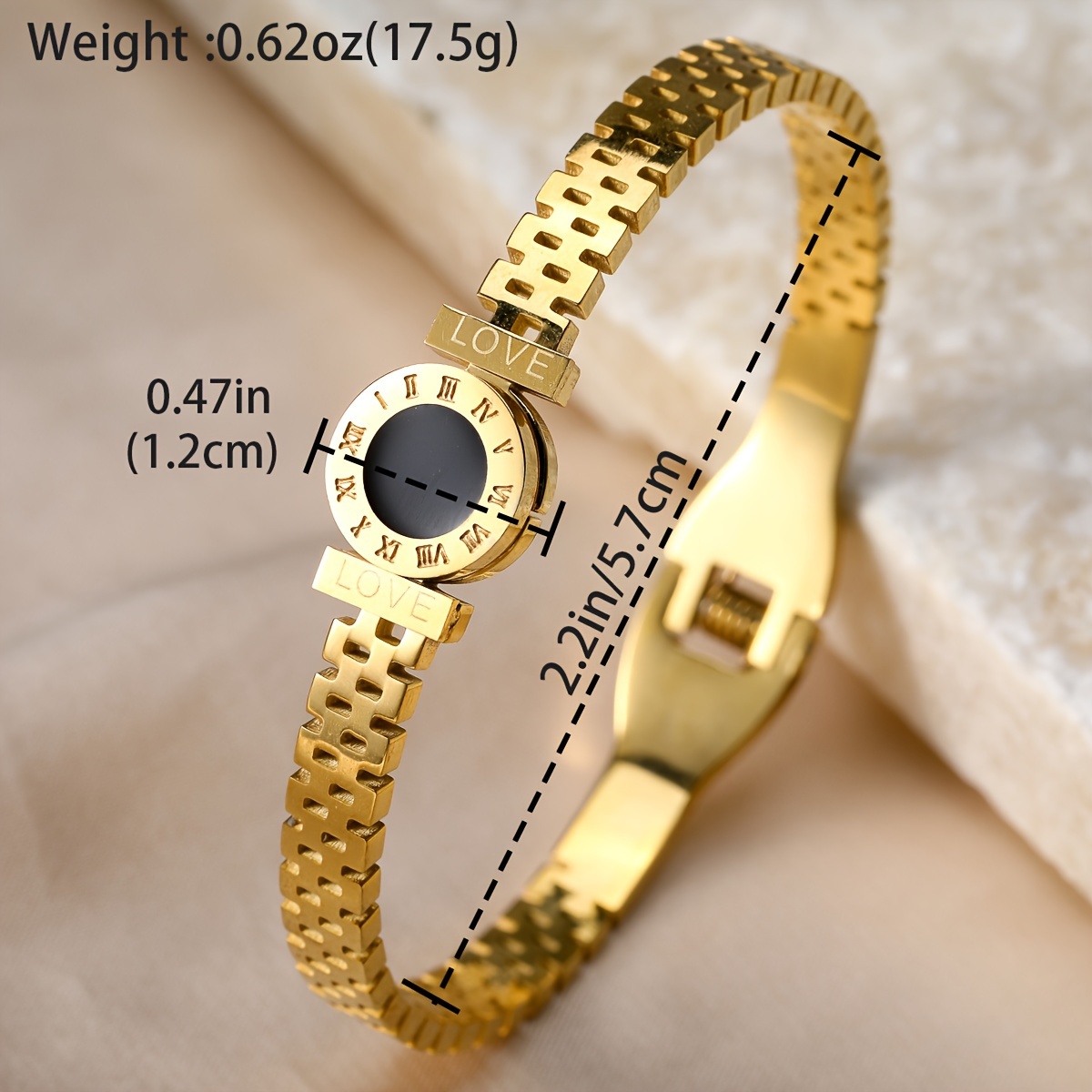 a golden stainless steel bracelet for men and women featuring a sparkling watch band with a black dial roman   and a   making it a stylish piece of jewelry for couples   perfect as a wedding party Product details 5