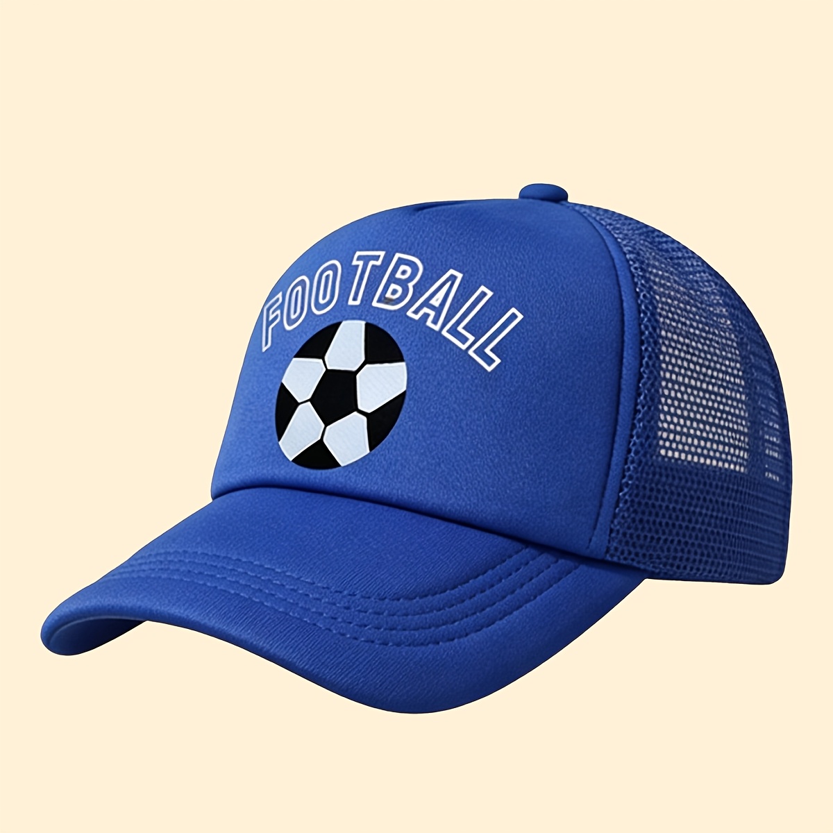 Image of 1pc Boys' Football Print Trucker Cap - Breathable Mesh Hat With Soccer Jersey, Suitable For School, Back To School, & Outdoor Sun, Kids Sports Cap For Daily Wear, Spring/summer (hand Washable)