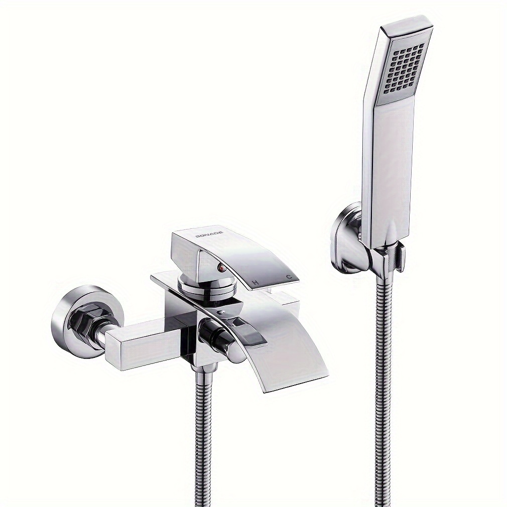 

Bathtub Faucet With Hand Shower Shower Systems Shower Faucet With Waterfall Spout Bath Faucet Bathroom Faucet Including Wall Bracket Single Lever Mixer Tap For Bathroom Shower, Chrome