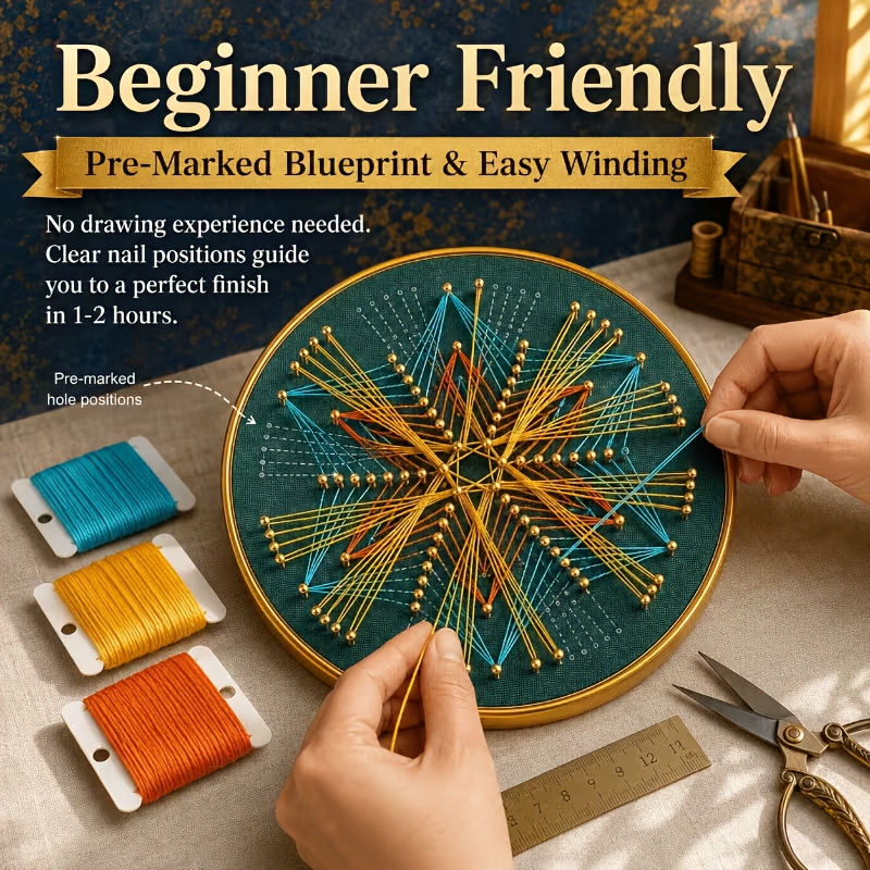 Handmade Embroidery Kit, Geometric Pattern String Art