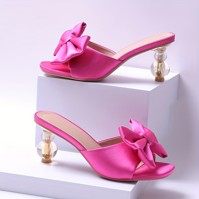 Women s Bowknot High Heels, Fashion Solid Color Square Open Toe Sandals, Stylish Party Dress Shoes details 16