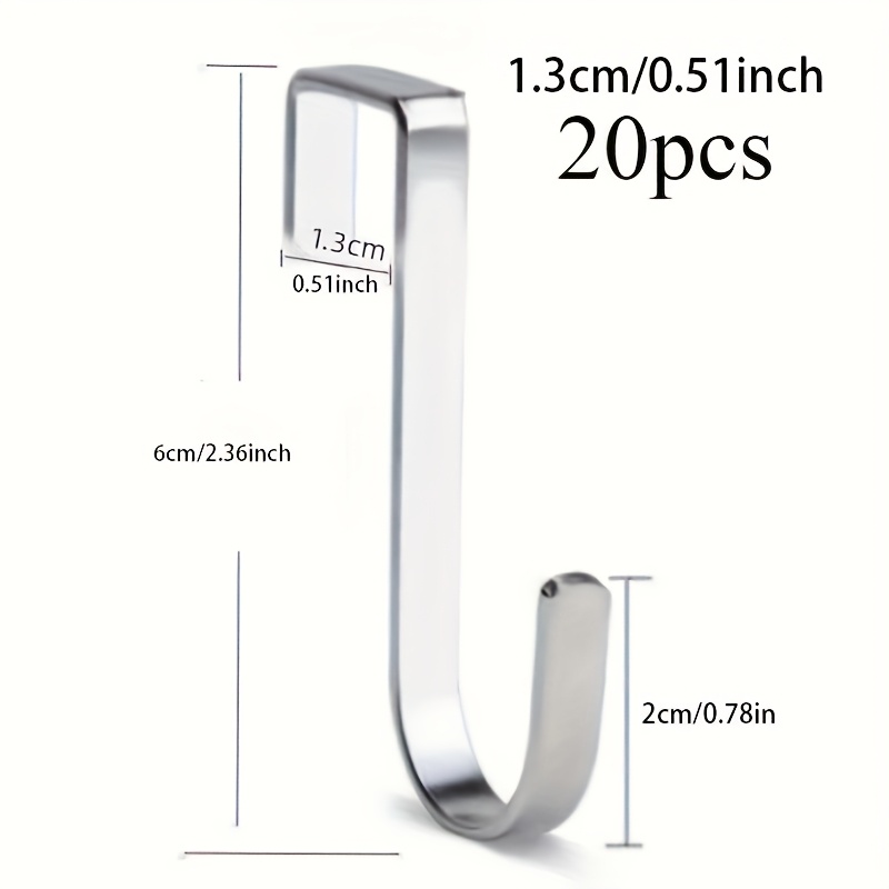 20pcs J Shaped Hook Stainless Suitable For 0.5cm-5cm Thick Hanger Clip-, Hanging Sink Grid Hook, Wire Rack Hook, Used For Kitchen, Bedroom, Office, Wire Shelf, Utility Hooks