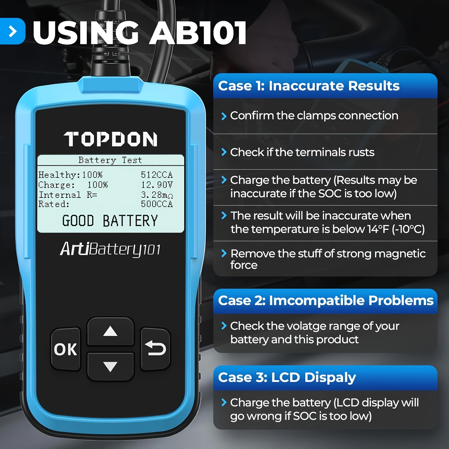 

Ab101 12v Car & Truck Battery Load Tester & Charging System Analyzer, Battery Load Analyzer, Cranking Charging System Tester For Car Motorcycle Truck Suv