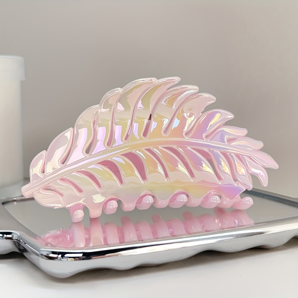 Image of 1pc New Gradient Jelly Color Grip Clip, Stylish -one Large Leaf Shape Hair Grip Clip, Suitable For Holiday, Festival, Party And Daily Use