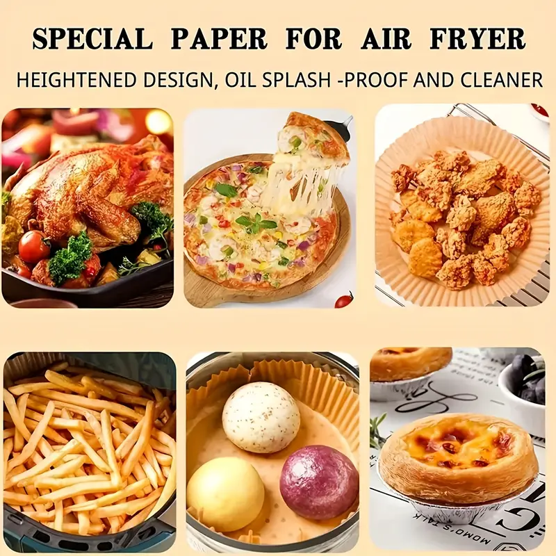 100 nonstick air fryer liners 7 9 inch round disposable unbleached grease resistant baking paper for 5 8 quart baskets and cooking father gift Product details 4