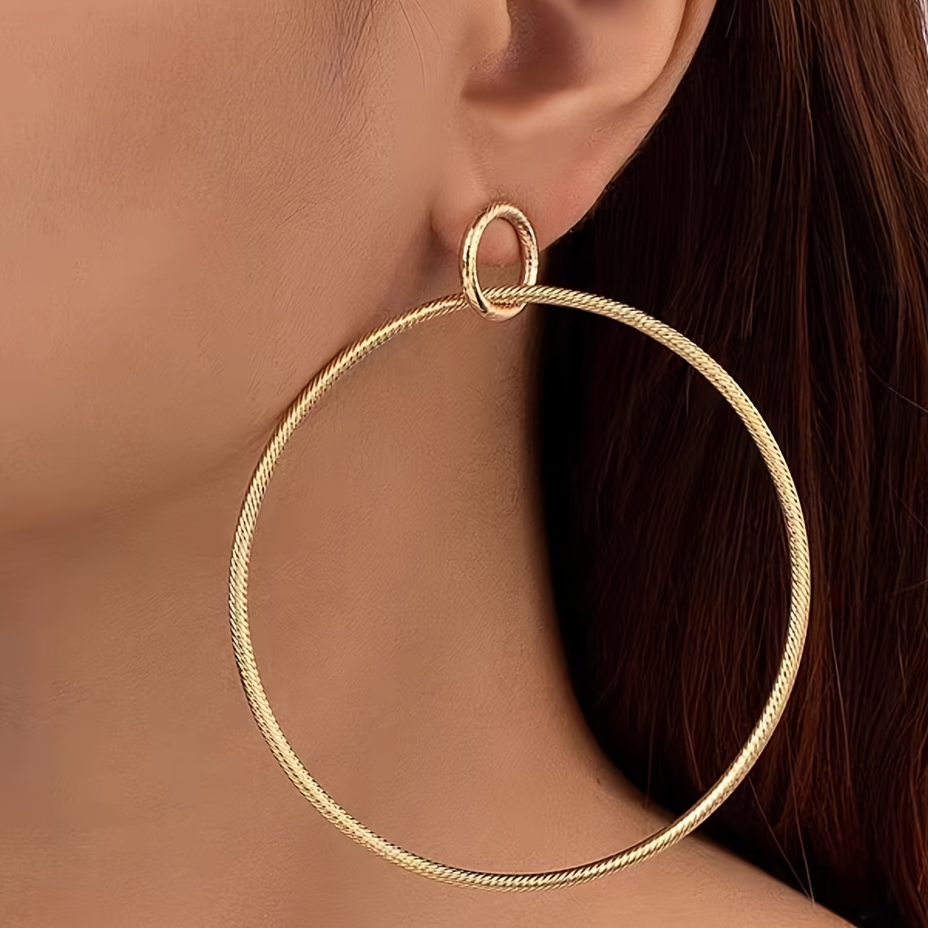 TEMU Boucles d'oreilles pendantes chic à double cercle - Vintage & , tiges en acier inoxydable, parfaites pour tenue décontractée & occasions