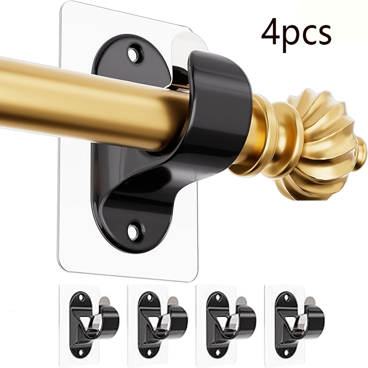 Image of 2/4pcs Self-adhesive Curtain Rod Brackets, No-drill Installation Clear Hooks For Curtain Rods, Wall-mounted Fixtures, Suitable For Bathroom, Kitchen, Bedroom, Living Room, Multi-functional Rod Holder