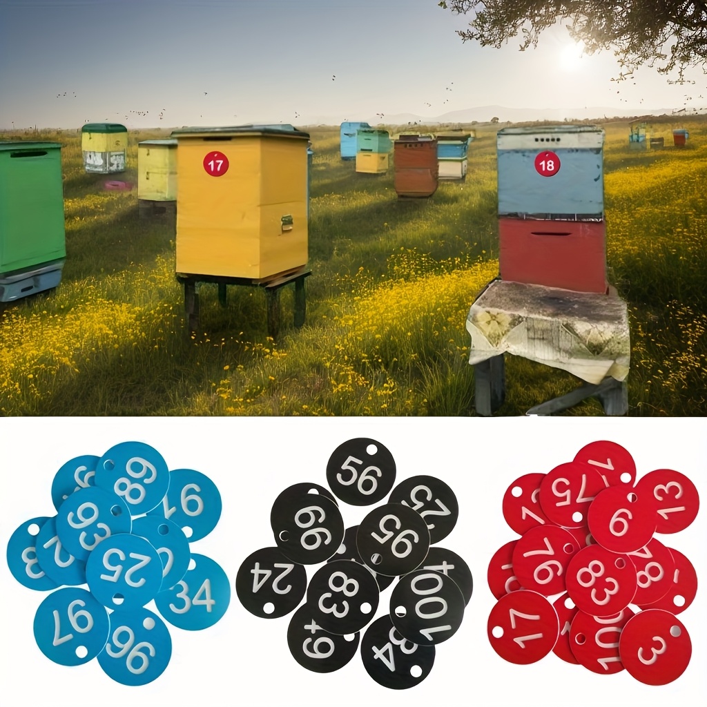 

50pcs Round Beehive Tags With Sequential Numbers, Plastic Beekeeping Number Labels, Livestock Identification Accessory, No Electricity Or Battery Required