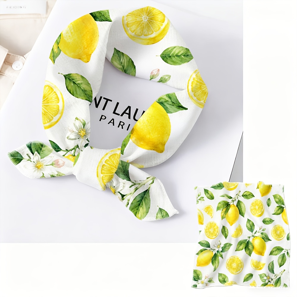 TEMU 1pc, Lemon Pattern Printed Scarf Headscarf, Exquisite Headscarf, Soft Lightweight Fabric, Casual Fashion Accessory, Decorative Neck Scarf,