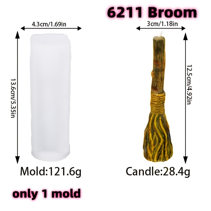 Image of 1pc Witch Broom Candle Mold Handmade Pillar Mold Witchcraft Whisk Brooms With Pumpkin Magic Spiritual Candle Mold Funny Conical Cone Funny Face Plaster Making Halloween Decor