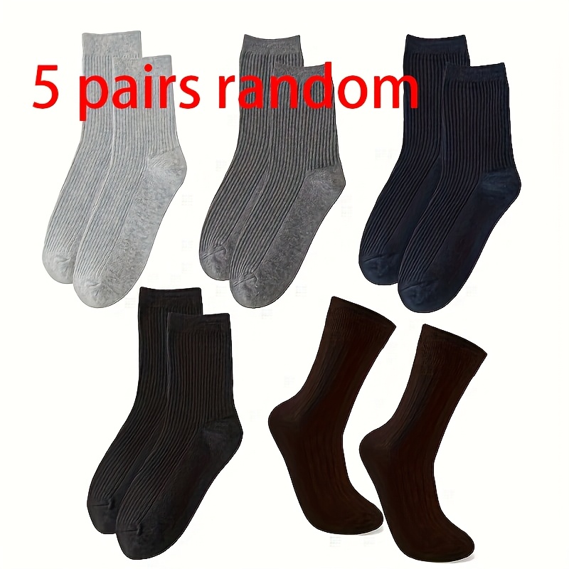 TEMU 5-pair Men's Mid-calf Socks, Random Colors, Solid Color, Long Outdoor Socks, Comfortable And Breathable, Suitable For Men's Outdoor Wear