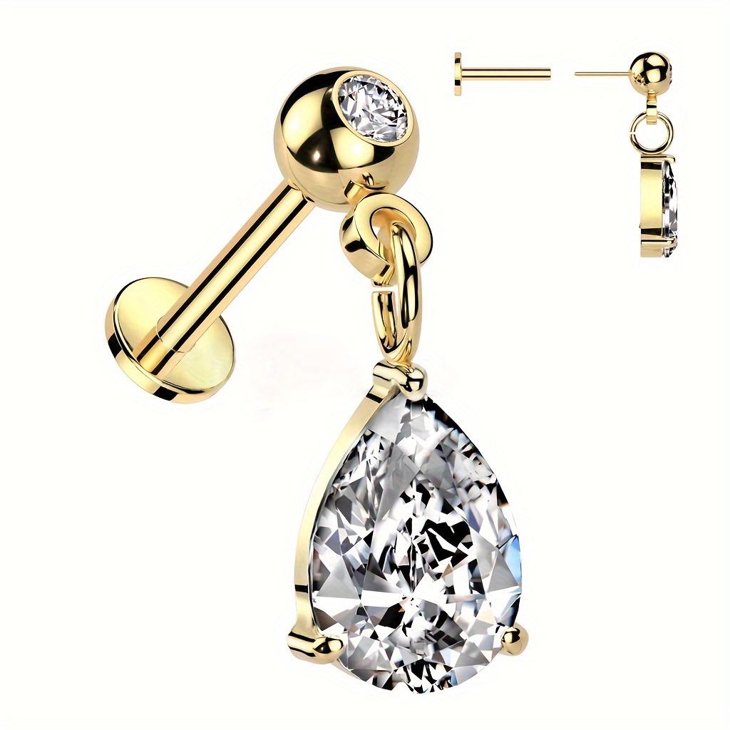 Image of 1pc Teardrop Pendant Style Piercing Ear Bone Stud Stud Ear Stud Lip Stud Nose Stud Small Bell With Synthetic Zirconia, Piercing Jewelry Lip Jewelry Nose Jewelry Human Piercing Jewelry Date Gift