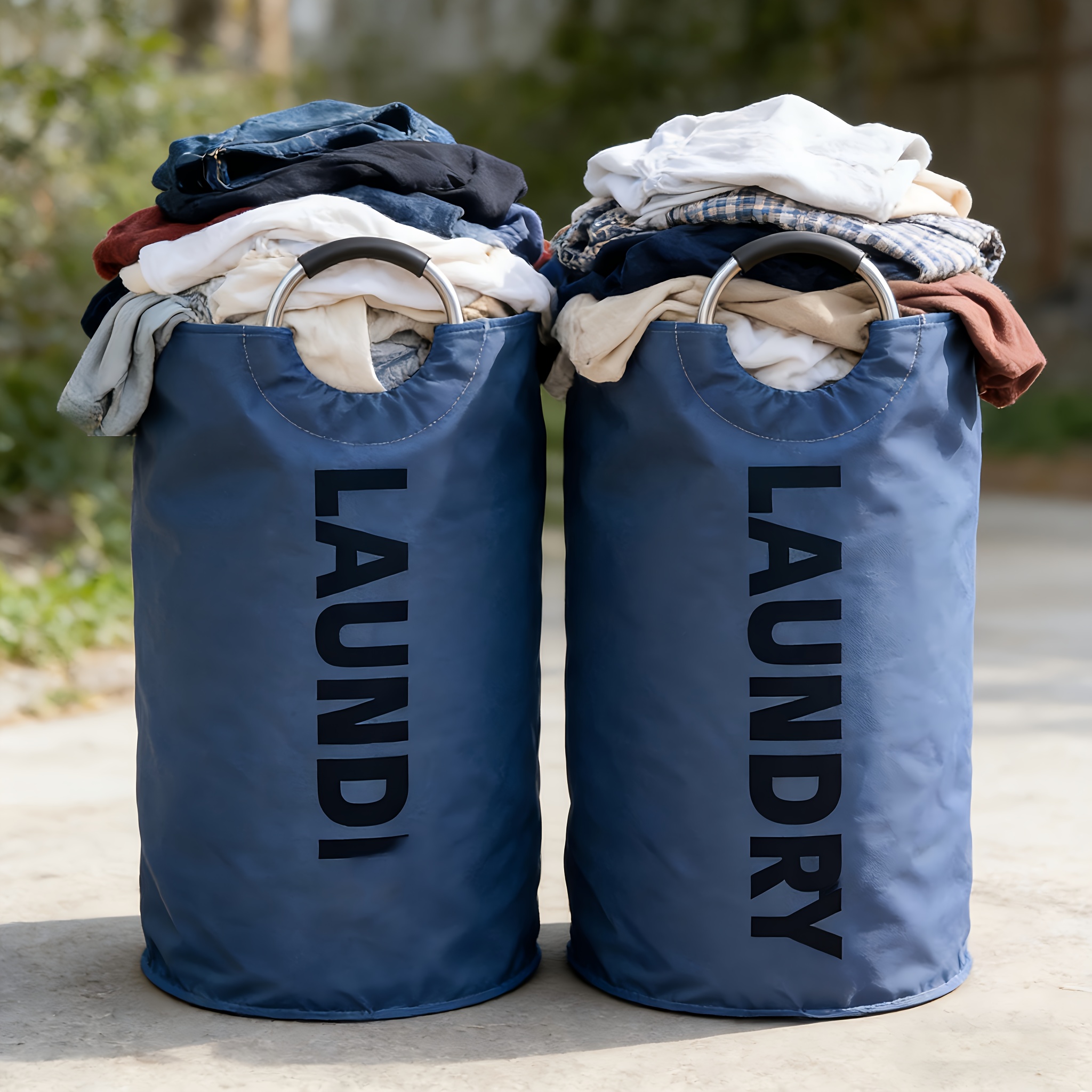 TEMU 2pcs Extra-large Capacity Laundry Basket Set - Heavy-duty, High-quality Cloth Foldable Laundry Bags, Full-ring Handle Dirty Laundry Basket And