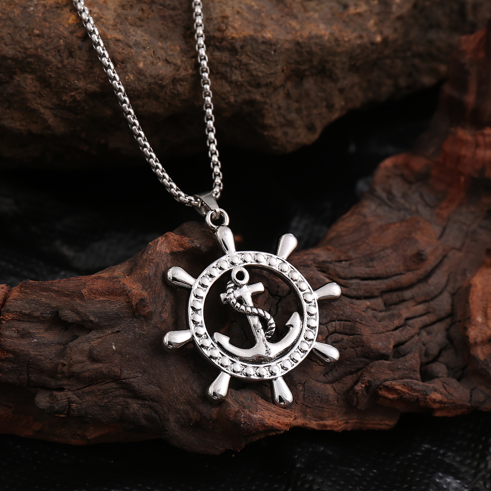 E-shop Anker Schiffsruder Anhänger Halskette für Herren, Herren Schmuck Valentinstagsgeschenk Trendiges Accessoire für und formelle Anlässe,