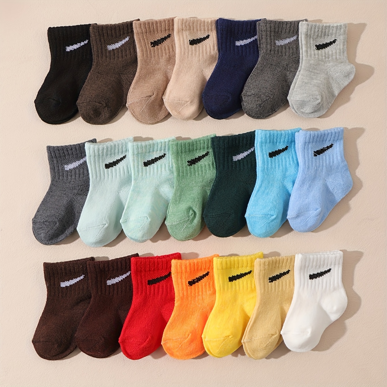 10 Pairs Baby Mid-Calf Socks - Assorted Candy Colors, Soft Polyester, Elastic Cuff, Machine Washable, Spring/Summer Infant Socks for Boys & Girls, Infant Socks, Infant Footwear, Playful Sock Patterns, Durable Sock Material