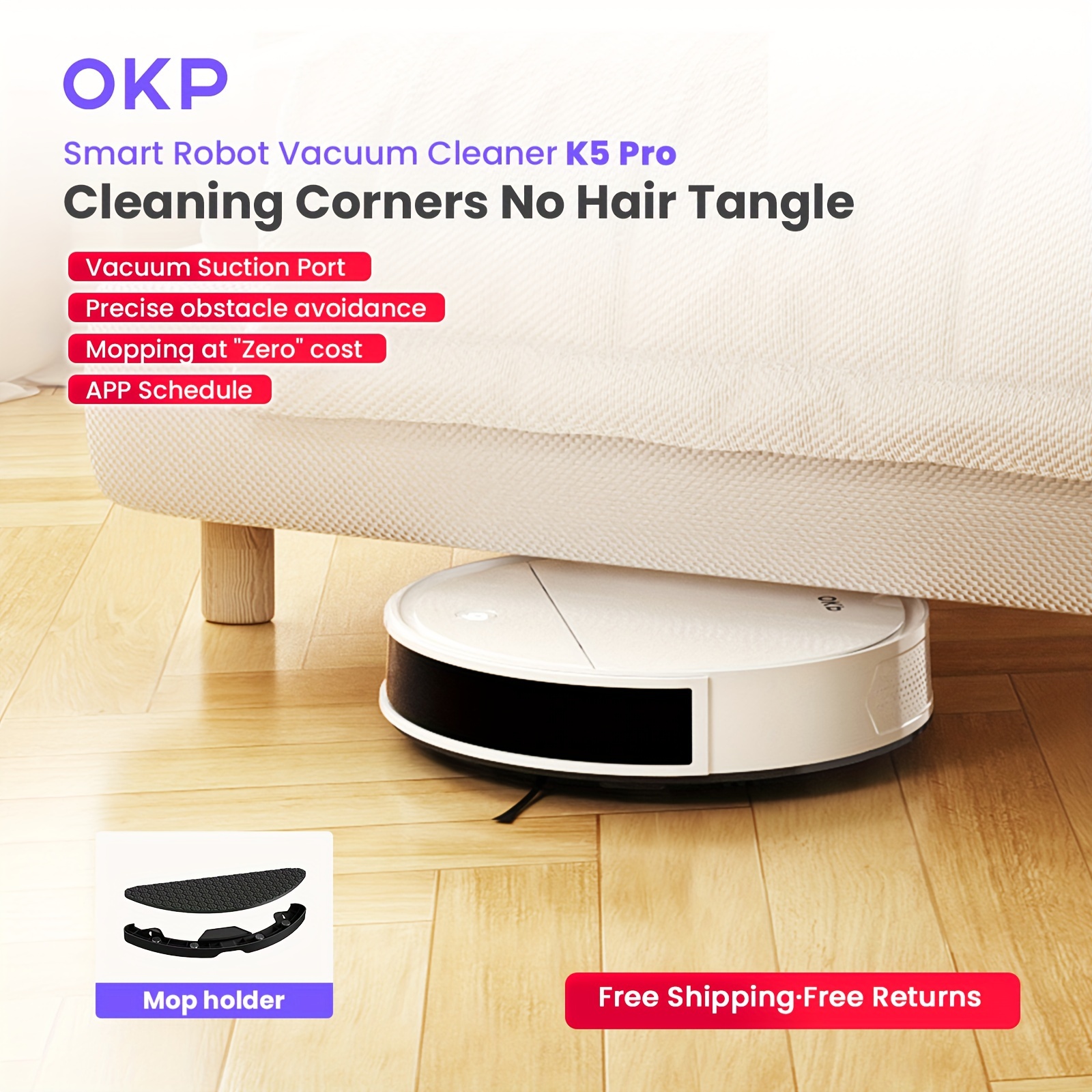 

Robot Vacuum And Mop Holder, 2 In 1 Cleaning And Mopping, Super-thin, 5000pa Strong Suction, Quiet, Self-charging, Good For Pet Hair, Carpets, And Hard Floors, K5 Pro