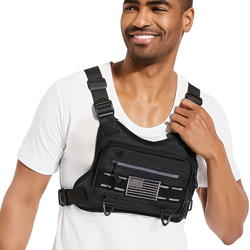 TEMU Black Sports Chest Bag, Outdoor Men's Chest Pack, Chest Bag For Men, Outdoor Tactical Chest Bag, Lightweight Front Bag, Outdoor Black Chest Bag,