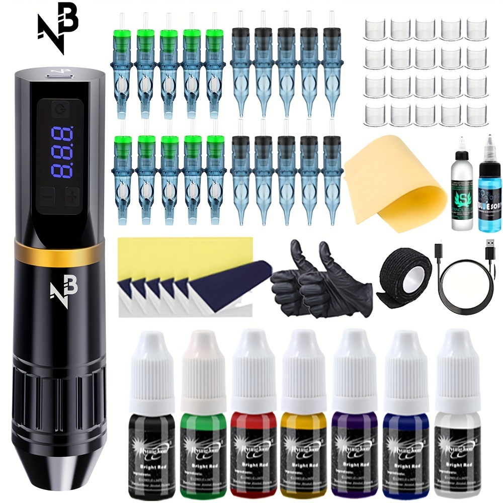 

Complete Tattoo Kit For Beginners And Professionals, Wireless Tattoo Machine Set With Needles, Wireless Tattoo Pen, Inks, Practice Tools