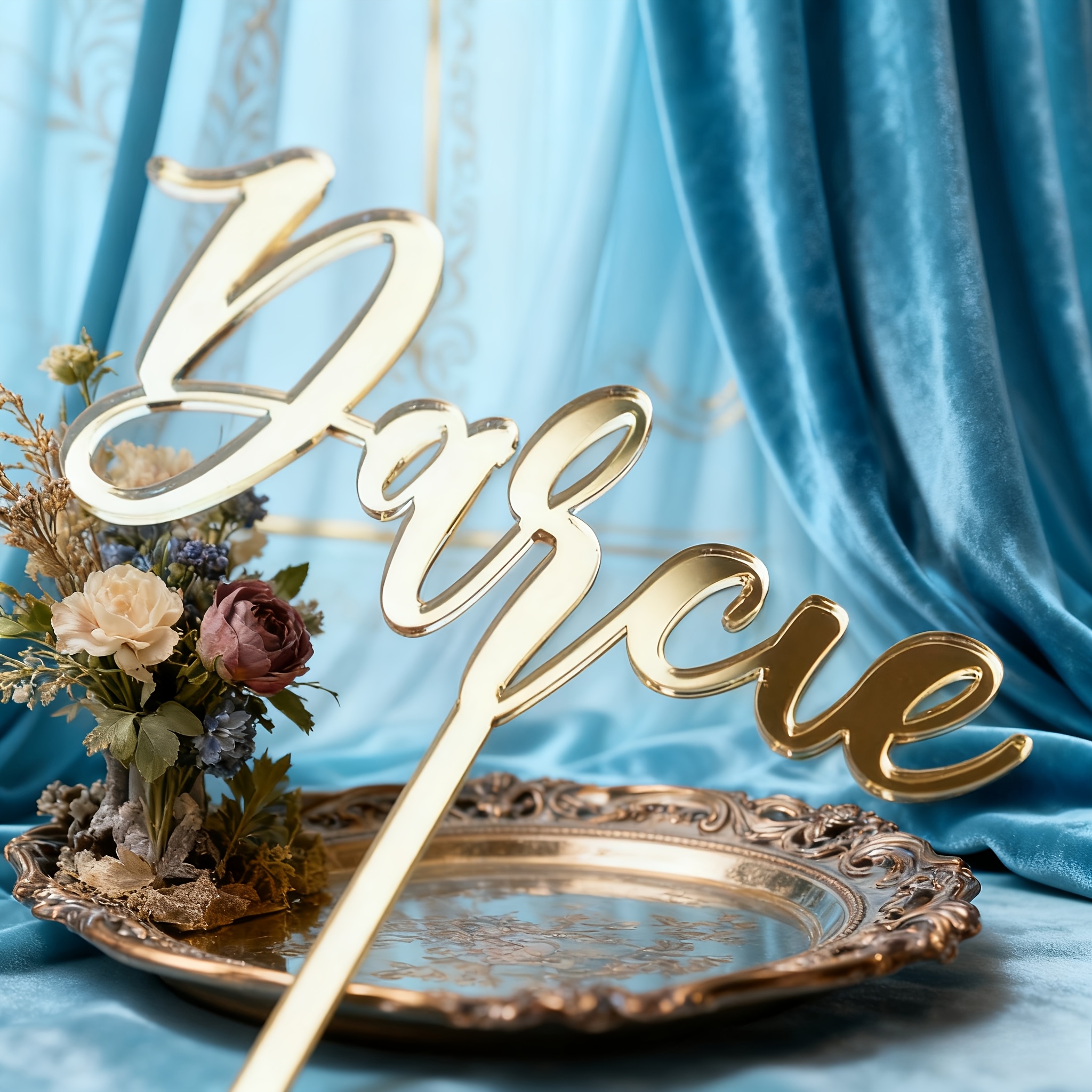 E-shop [Benutzerdefiniertes Produkt] . Benutzerdefinierter Spiegelgolden Acryl Namens Kuchenaufsatz - Eleganter personalisierter