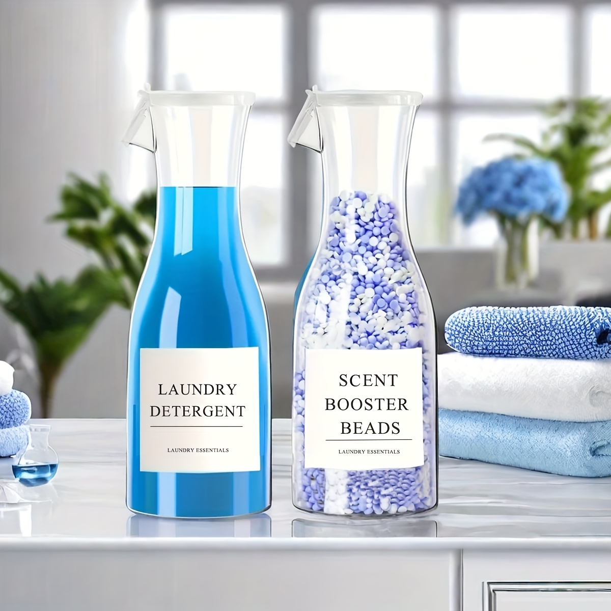 

2pcs 20oz Laundry Detergent Dispenser Bottles With Waterproof Labels -, Fragrance-free For Fabric Softener, & Scent Booster Beads - Sturdy Pet Material For Laundry Room Decor