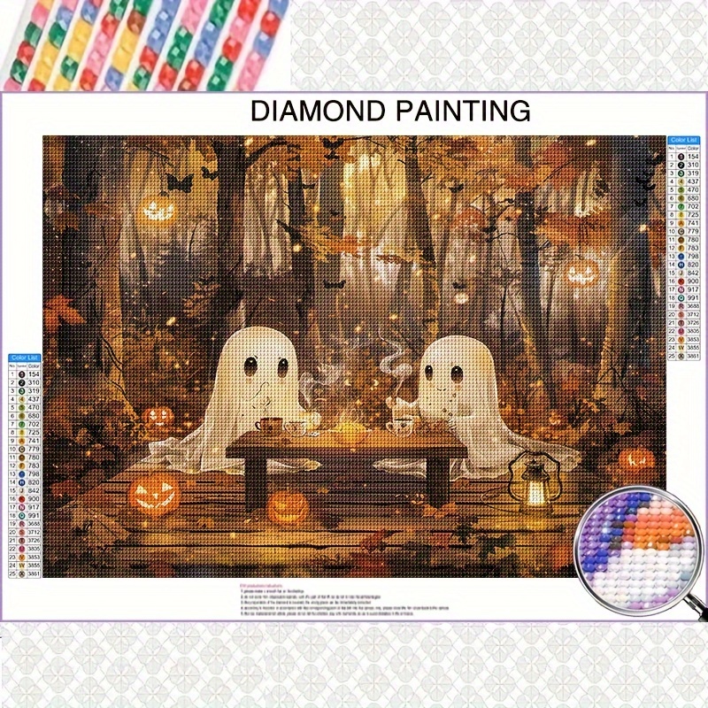 

1pc Halloween-themed 5d Full Drill Round Diamond Painting Kit For Wall Art - Contemporary Horizontal Rectangular Mosaic Craft For Living Room, Office, Home Decor - Ideal Gift For Beginners