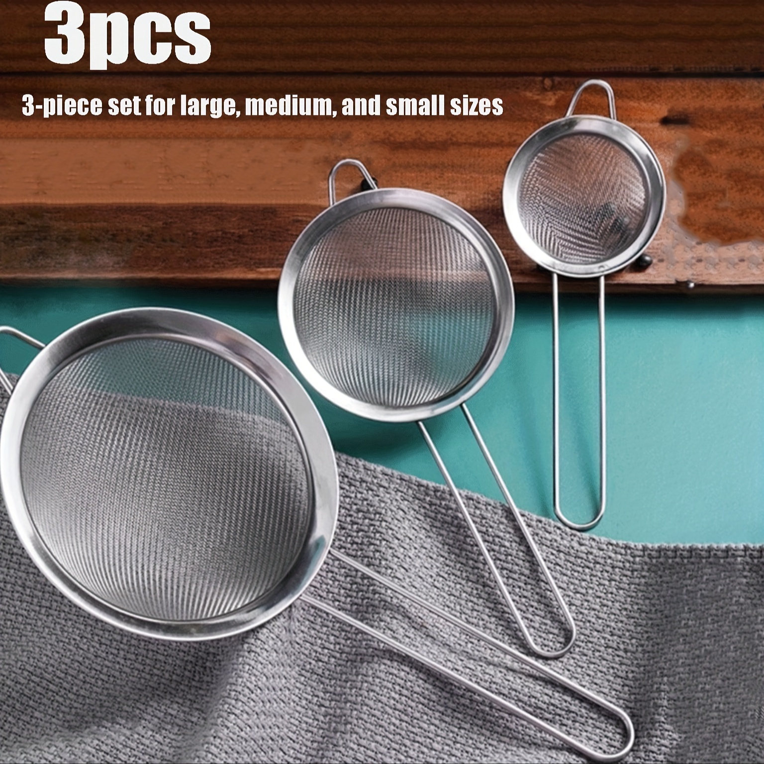 

Steel Colander Set Of 3 - Strainers For Sifting & Straining In , Flour & Oil Filter Handles