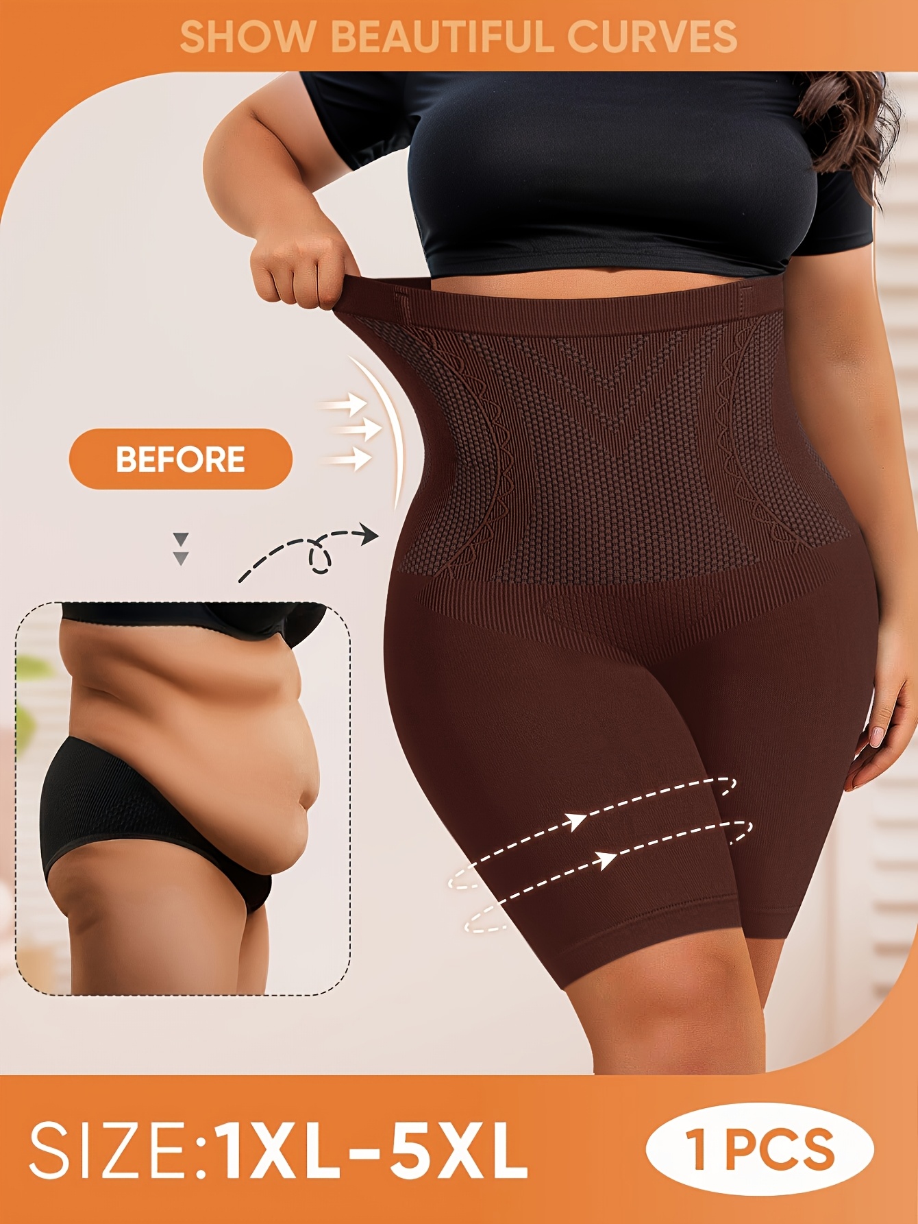 MIOTAN Women'S Plus Size High-Waist Shaping Shorts - Breathable Mesh Nylon, No Padding, High Support Butt Lifting & Tummy Control, Solid Color, 1XL-5XL, Underwear, Sleek Underwear, Comfortable Fit