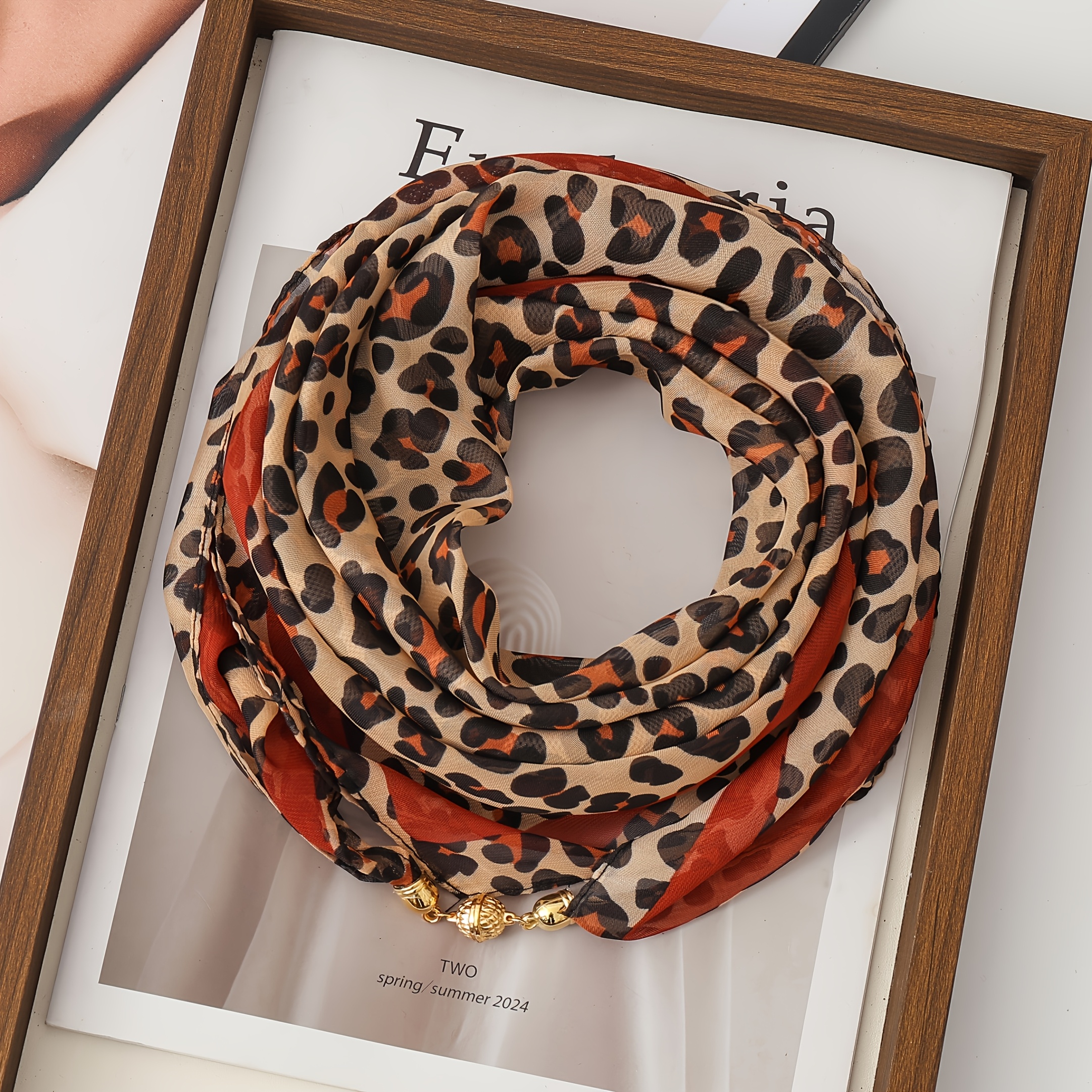 TEMU Pañuelo con estampado y hebilla magnética, práctico y a , 100 % fibra de poliéster, pañuelo decorativo para mujer, disponible para todas