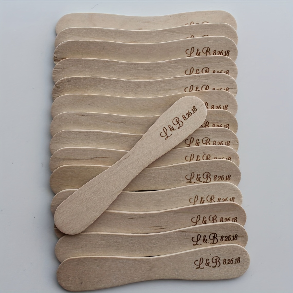 150 personalized   sticks with bows wooden flat ice cream scoop sticks 94mm for wedding diy invitations cake decorations birthdays