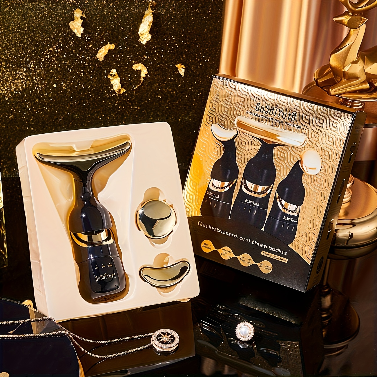 A Vibrating Massage 3 Interchangeable Heads, Suitable For Facial Beauty, Neck Massage, And Eye Beauty Care. In A Gift Box, Ideal As A Present For Women. Requires Aa5 Batteries (not Included)