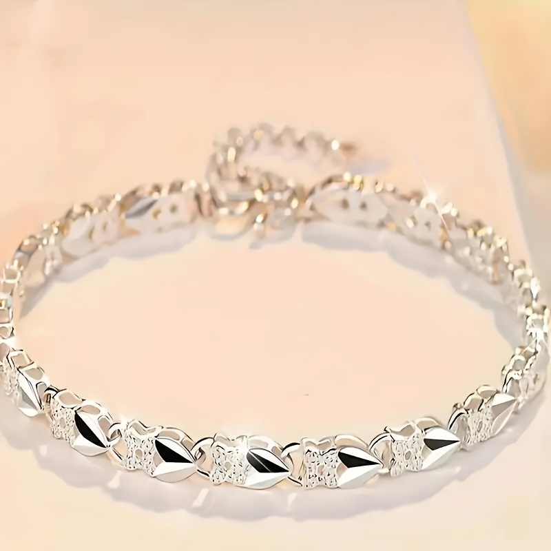 TEMU A Vintage Style 925 Silver Plated Bracelet - Suitable For , Valentine's Day, Day, Thanksgiving Jewelry Gifts