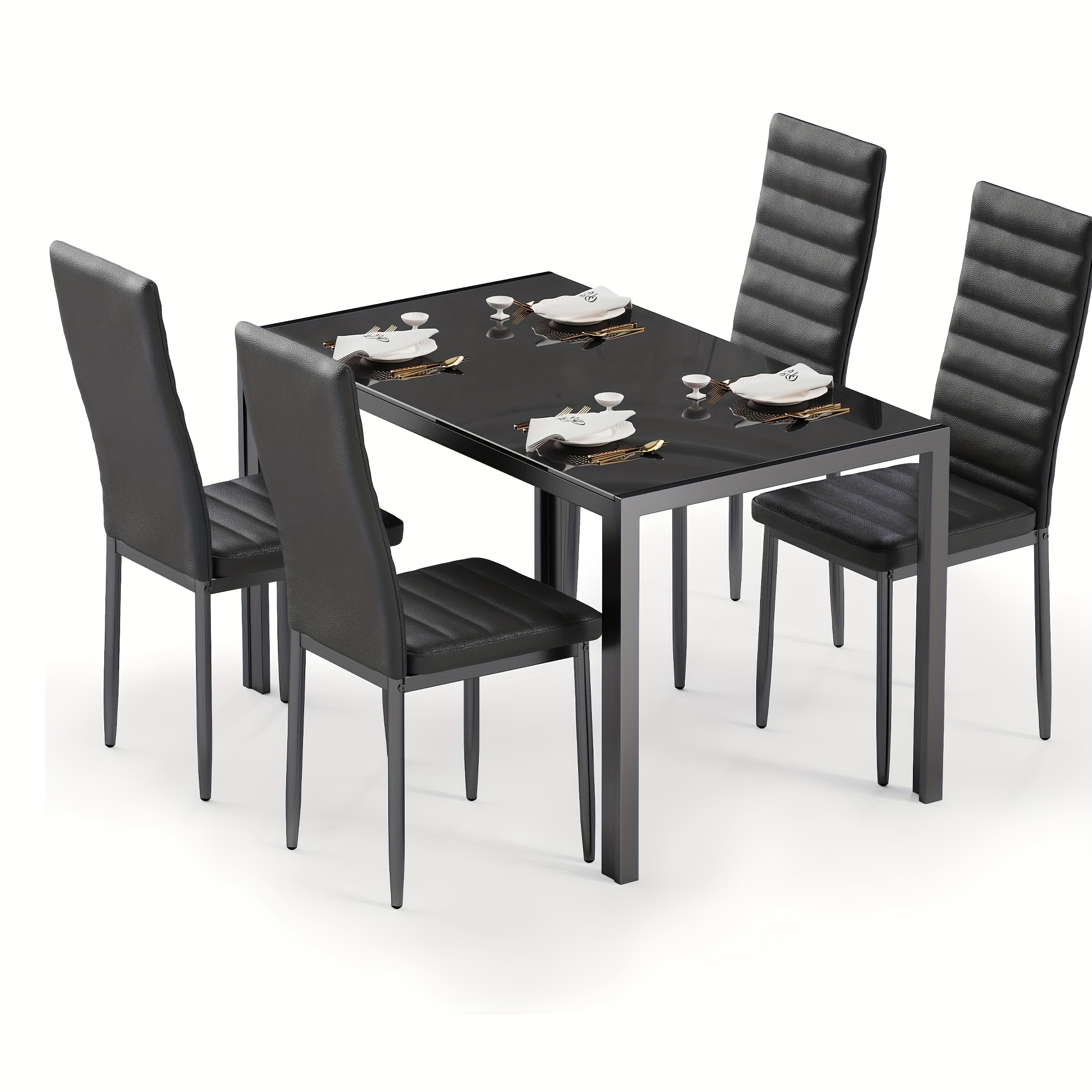 Stylish Dining Table Set For 4, Complete Furniture Ensemble With Table And 4 Comfortable Chairs - Perfect For Enhancing Your Kitchen, Dining Room, Or Living Room (black, White)