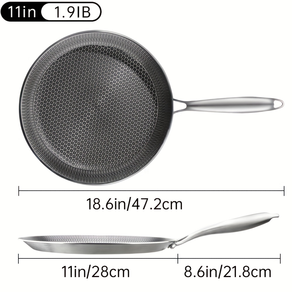 Lightweight 3-ply Hybrid Stainless Steel Frying Pan, Crepe Pan, Round Griddle, For Roti Induction And Gas , Uniform Heat Distribution, Easy To Clean Modern Steak, Egg, Fish, Pasta, Pizza Cookware