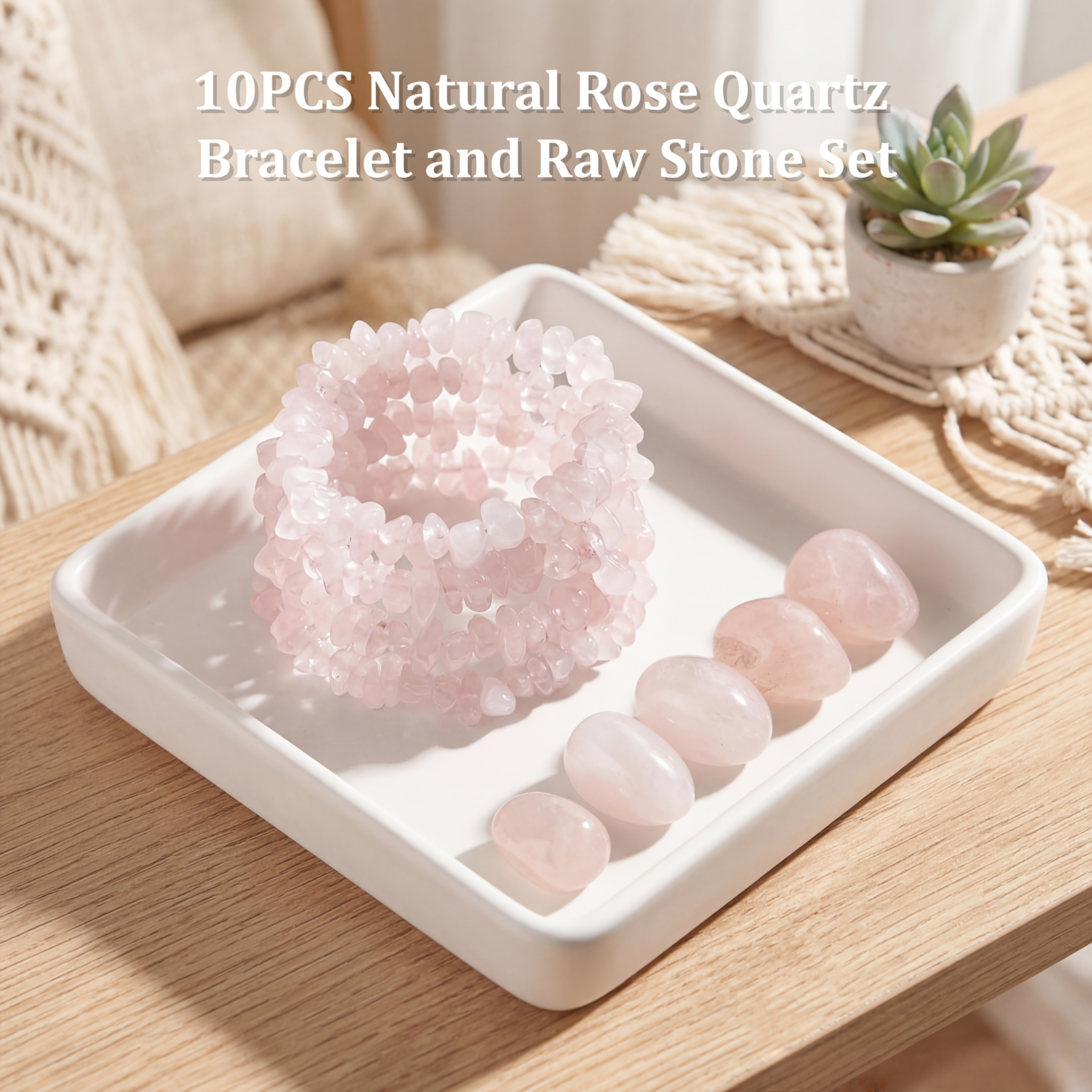 TEMU Ensemble de 10 pièces de chips de quartz rose naturel, bracelet élastique et : et les amateurs de , pour améliorer et méditer