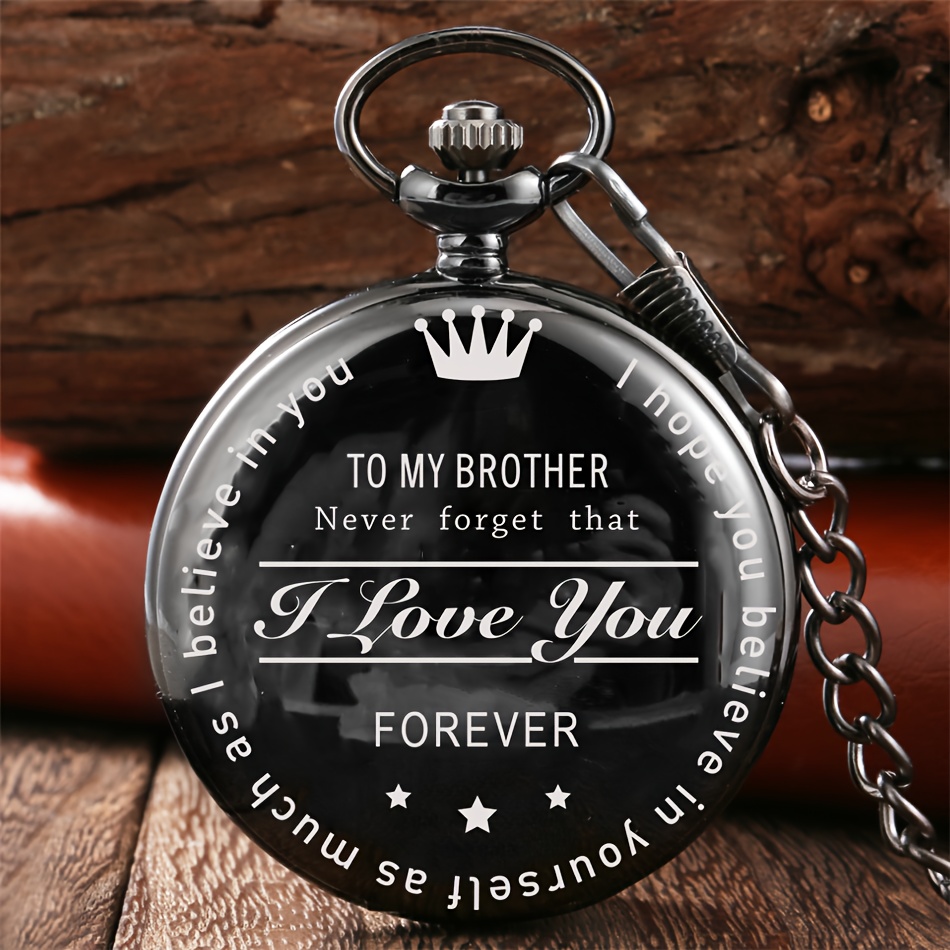black quartz pocket watch retro pocket clock with chain engraved to my for brother   birthday gift for brother Product details 0