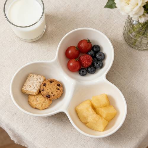 1pc three compartment ceramic snack bowl round bowl candy dish fruit platter dessert plate decoration seasoning dish small plate multi compartment dish integrated sauce dish in one display tray for the living room table
