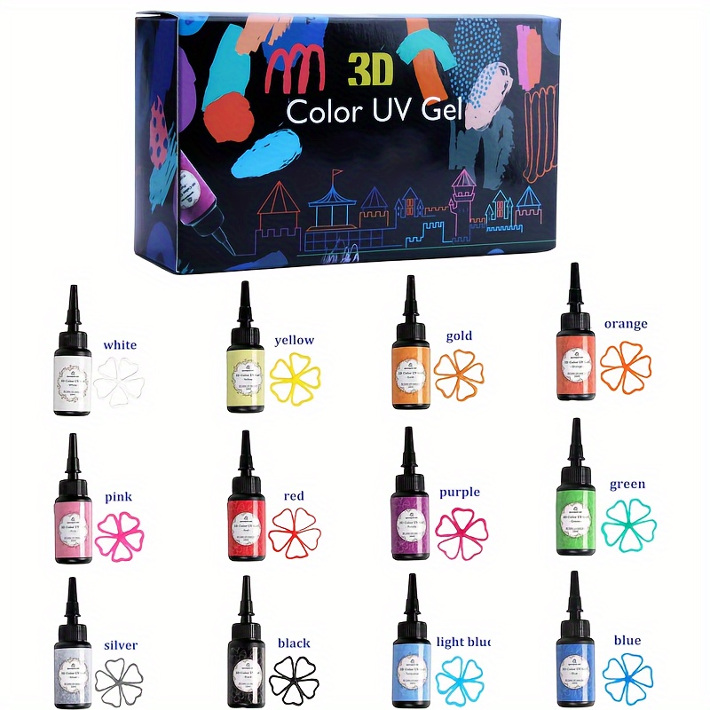 

12 Colors/set, 10ml/bottle 3d Uv Resin Styling Pen For Diy Handmade Jewelry, Fast Curing Unique Pen Shape Diy Resin Dye Handmade Jewelry Making