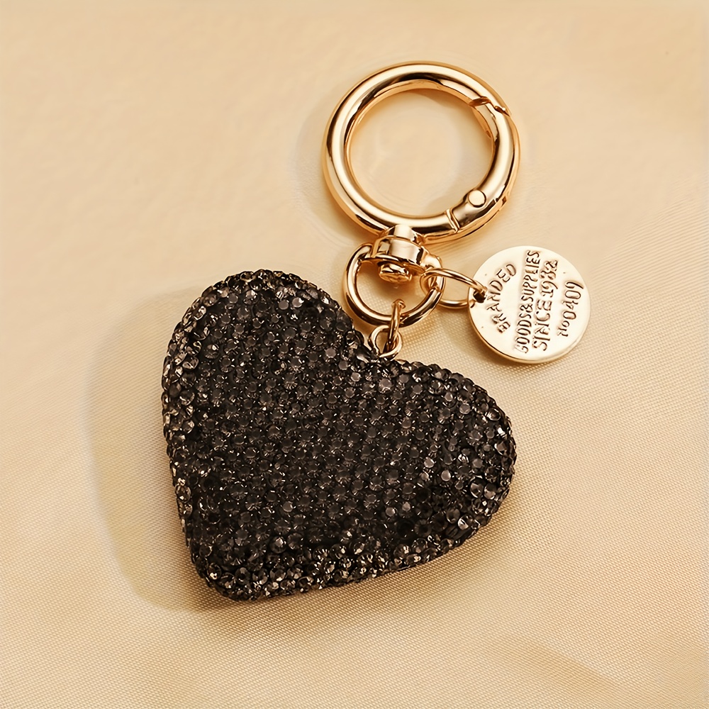 TEMU 1pc Sparkling Rhinestone Heart Keychain, Fashionable Bag Charm For Ladies, Elegant Alloy Heart-shaped Car Keyring, Decorative Bag Pendant, Y2k