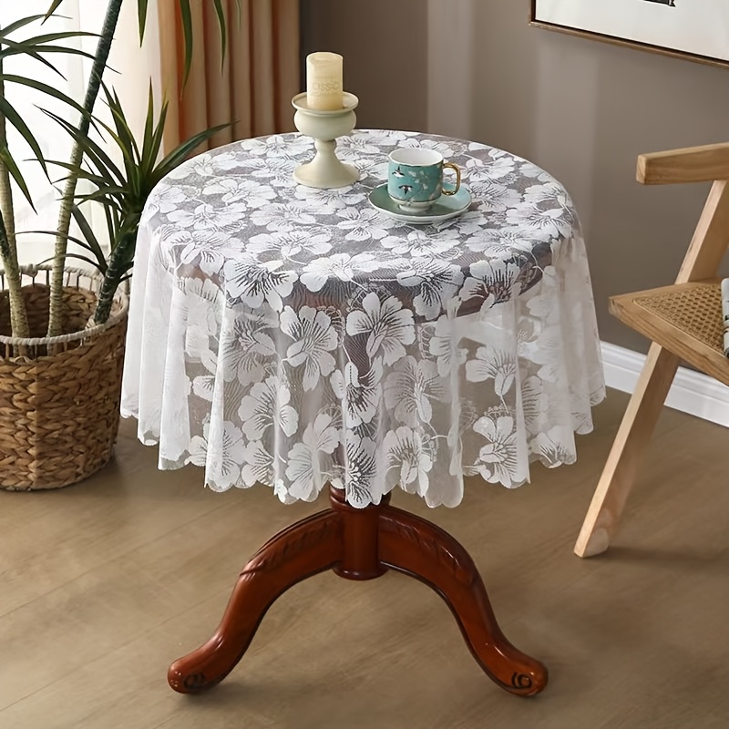 1pc elegant openwork floral tablecloth suitable for dining tables coffee tables lace cover with pressed flower embroidery edging   machine made table cover cloth wedding christmas decorations