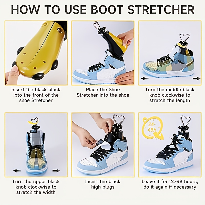 2pcs (1pc shoe stretcher+1pc shoe puller) WoJia adjustable Men's and Women's shoe stretcher - yellow and black plastic design, suitable for artificial shoes, boots, sports shoes, casual and Sneakers perfect for Valentine's Day
