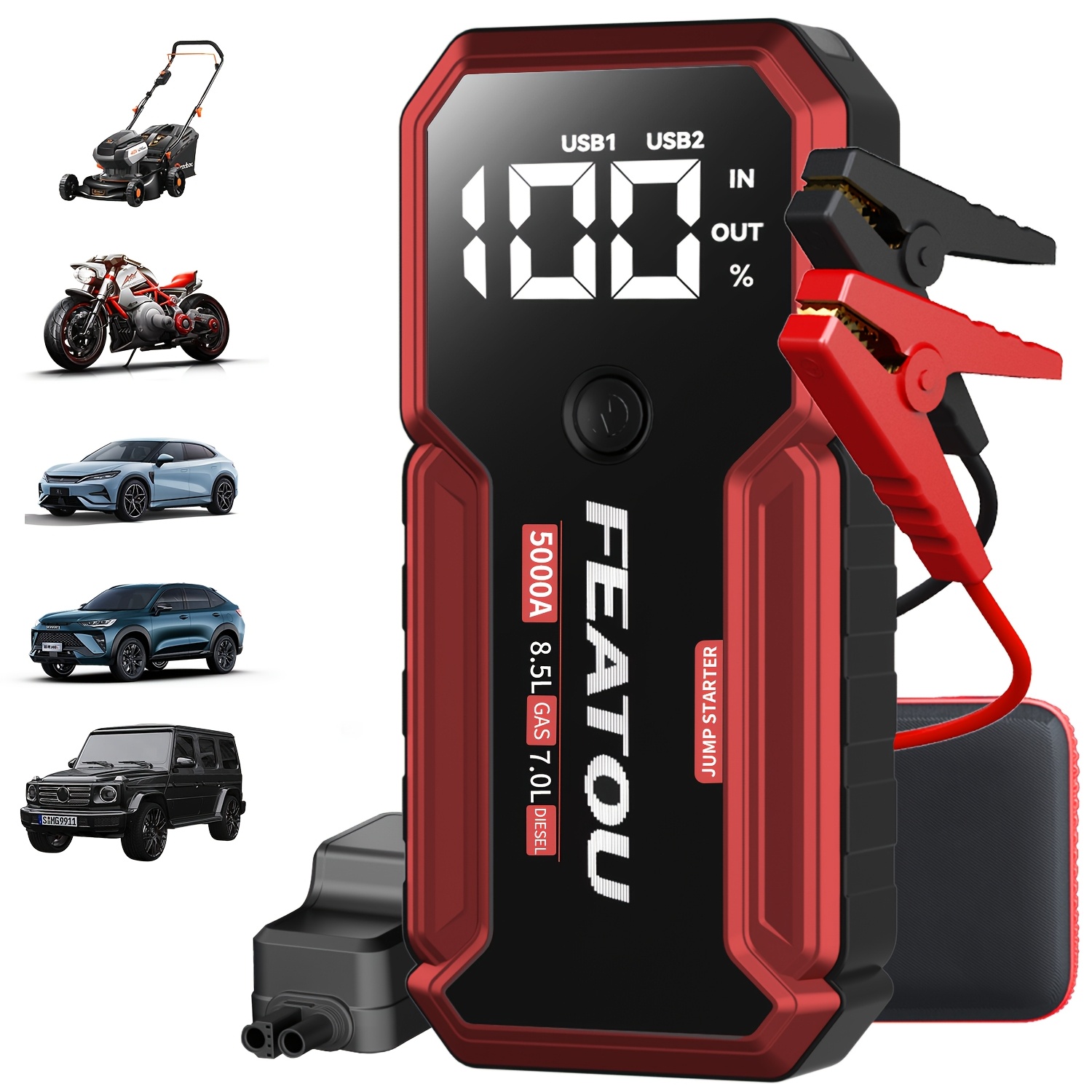 

Featou 5000a Power Portable Car Jump - Compact Battery Jumper Box With Usb , Led Flashlight, And 12v For 8.5l Gas And 7.0l Diesel Cars - Emergency Kitlocal Warehouse, Jump Pack