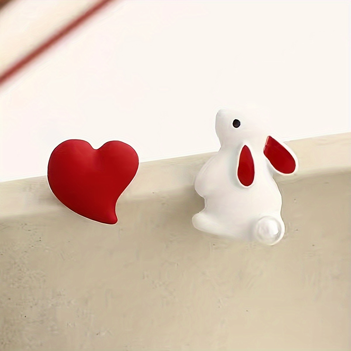 

Asymmetrical Red Heart & Bunny Stud Earrings - Cute Zinc Alloy With 925 Silvery Posts, Casual Attire