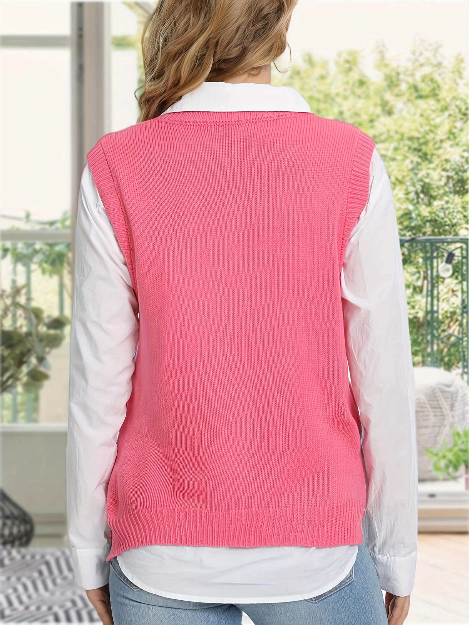 womens v neck knit sweater vest argyle preppy style Temu